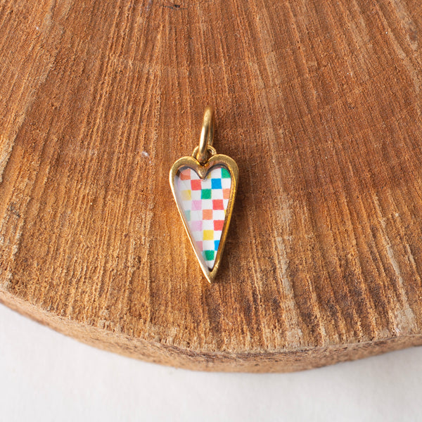 Checkered Heart Pendant Charm