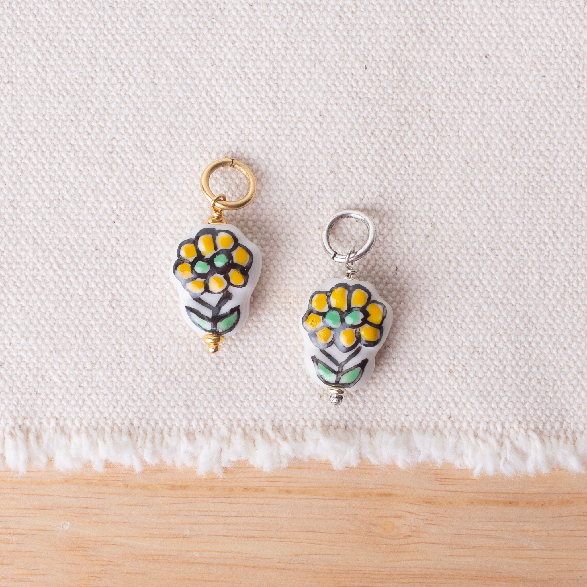 Handpainted Tulip Flower Ceramic Bead Charms