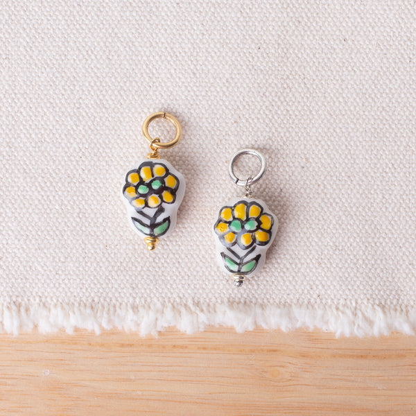 Handpainted Daisy Ceramic Bead Charm