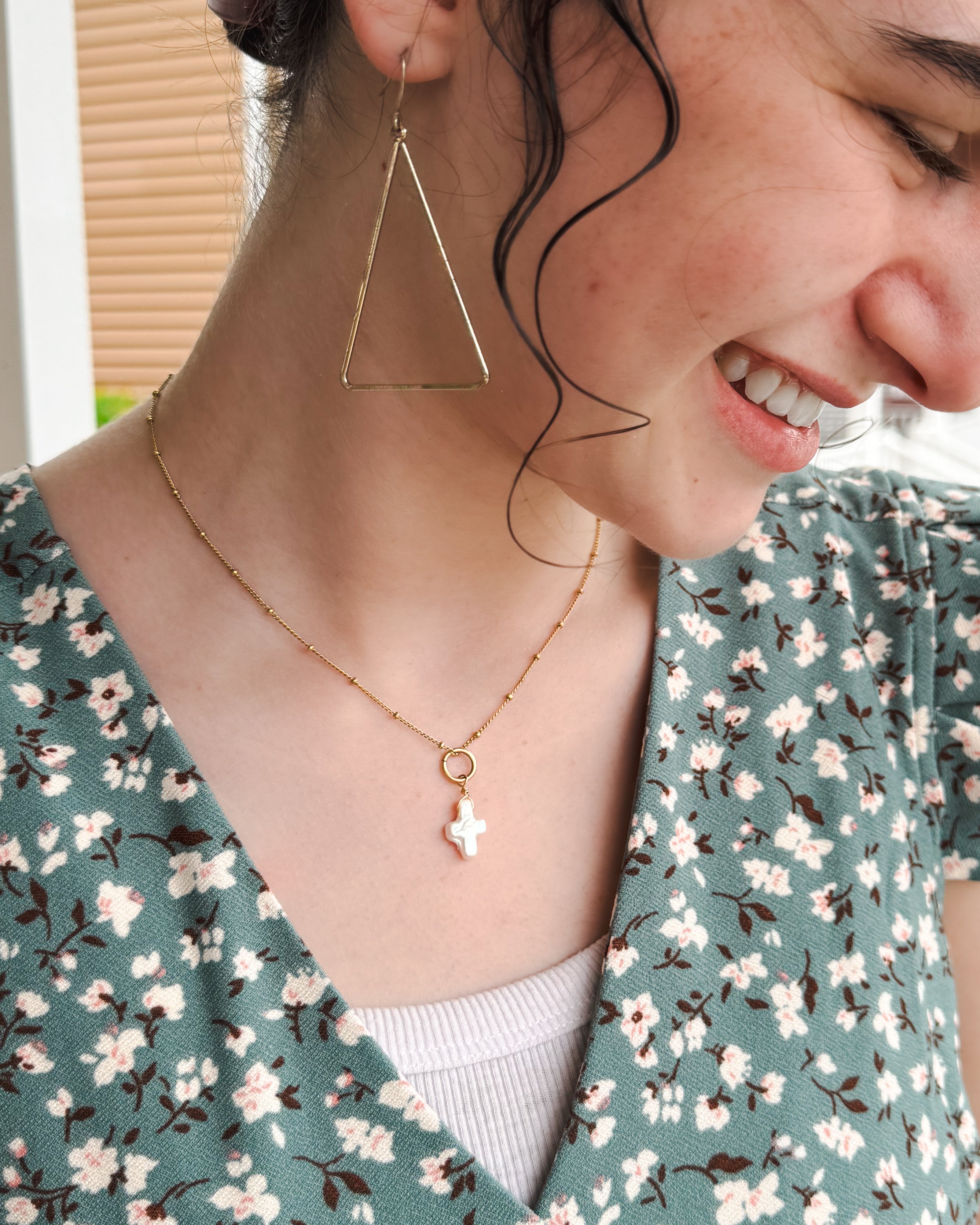 Freshwater Pearl Cross Charm