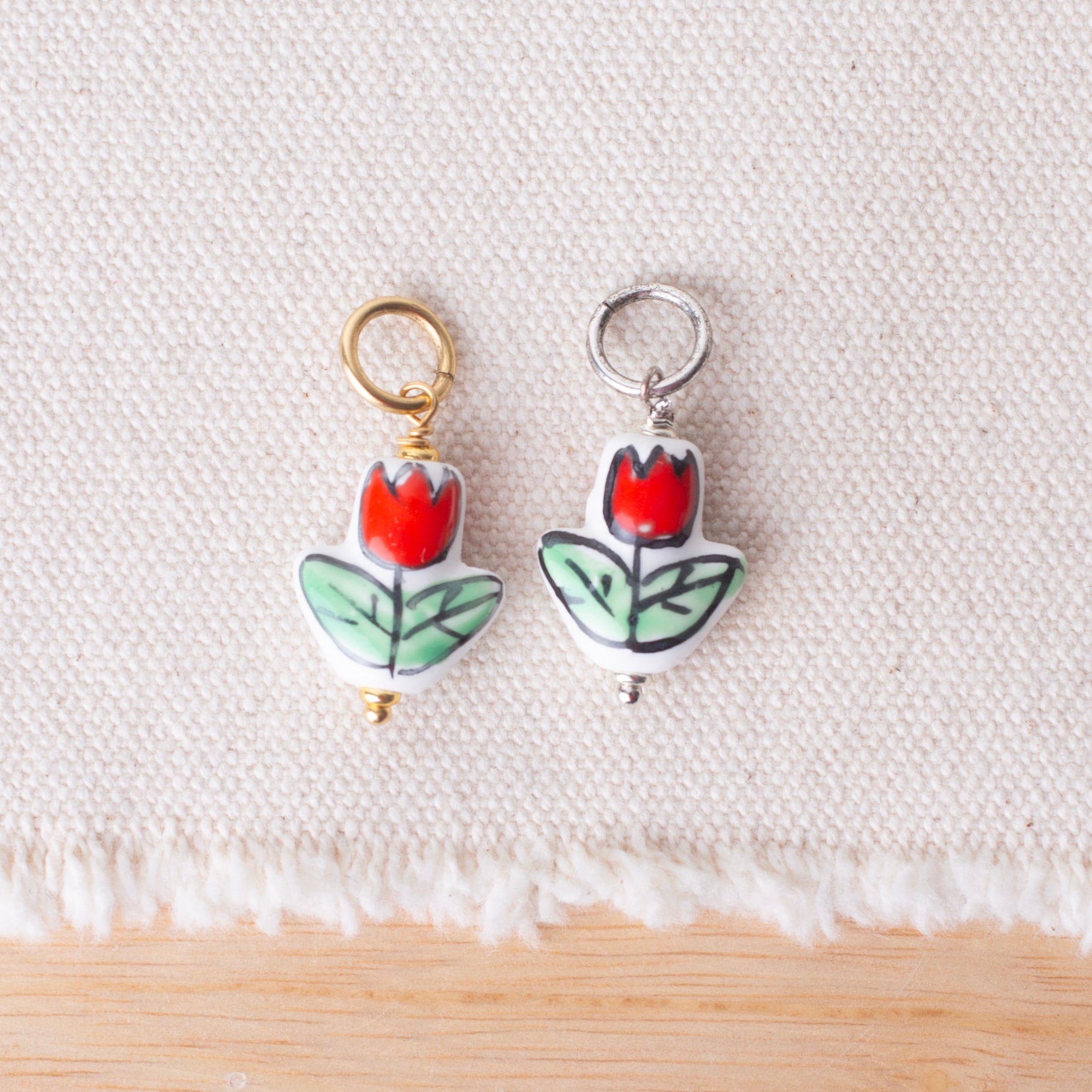 Handpainted Tulip Flower Ceramic Bead Charms