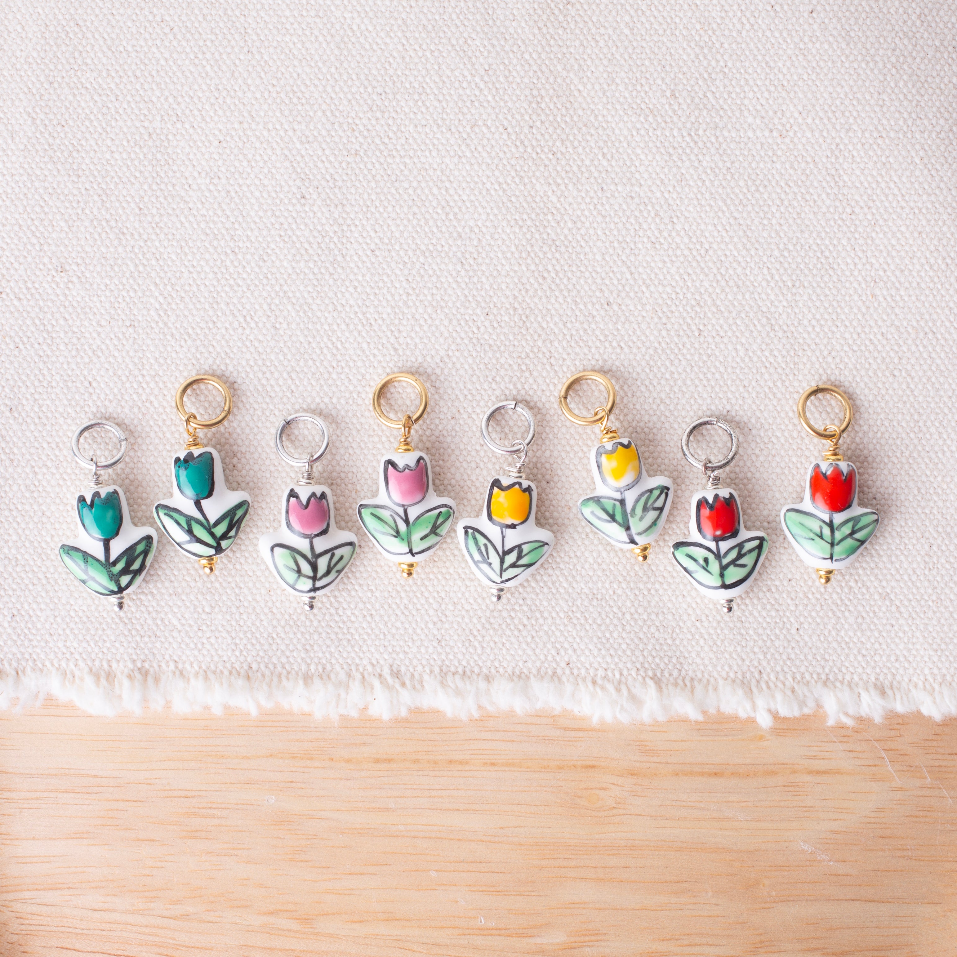 Handpainted Tulip Flower Ceramic Bead Charms
