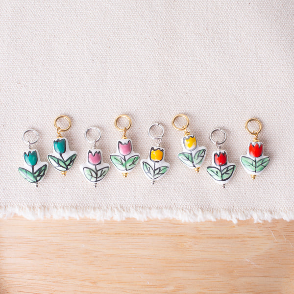 Handpainted Tulip Flower Ceramic Bead Charms