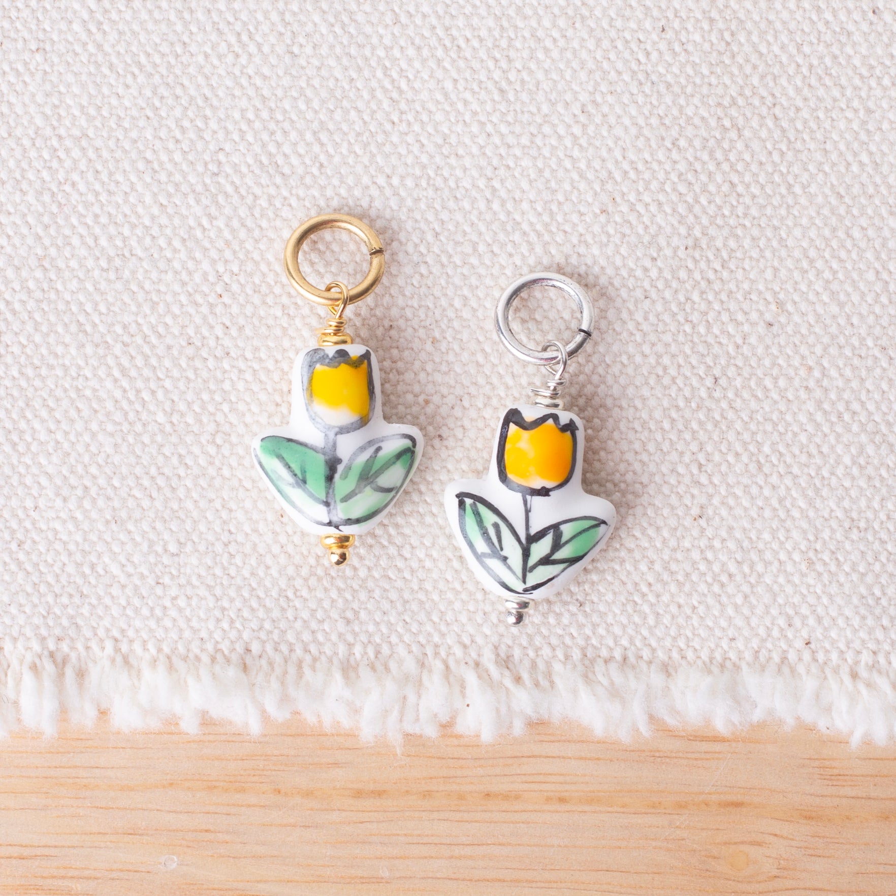 Handpainted Tulip Flower Ceramic Bead Charms