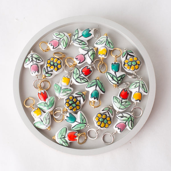 Hand-painted Flower Ceramic Bead Charms PrePack